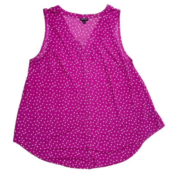 Torrid Magenta Star Crepe Button Down Tank - Picture 2 of 10